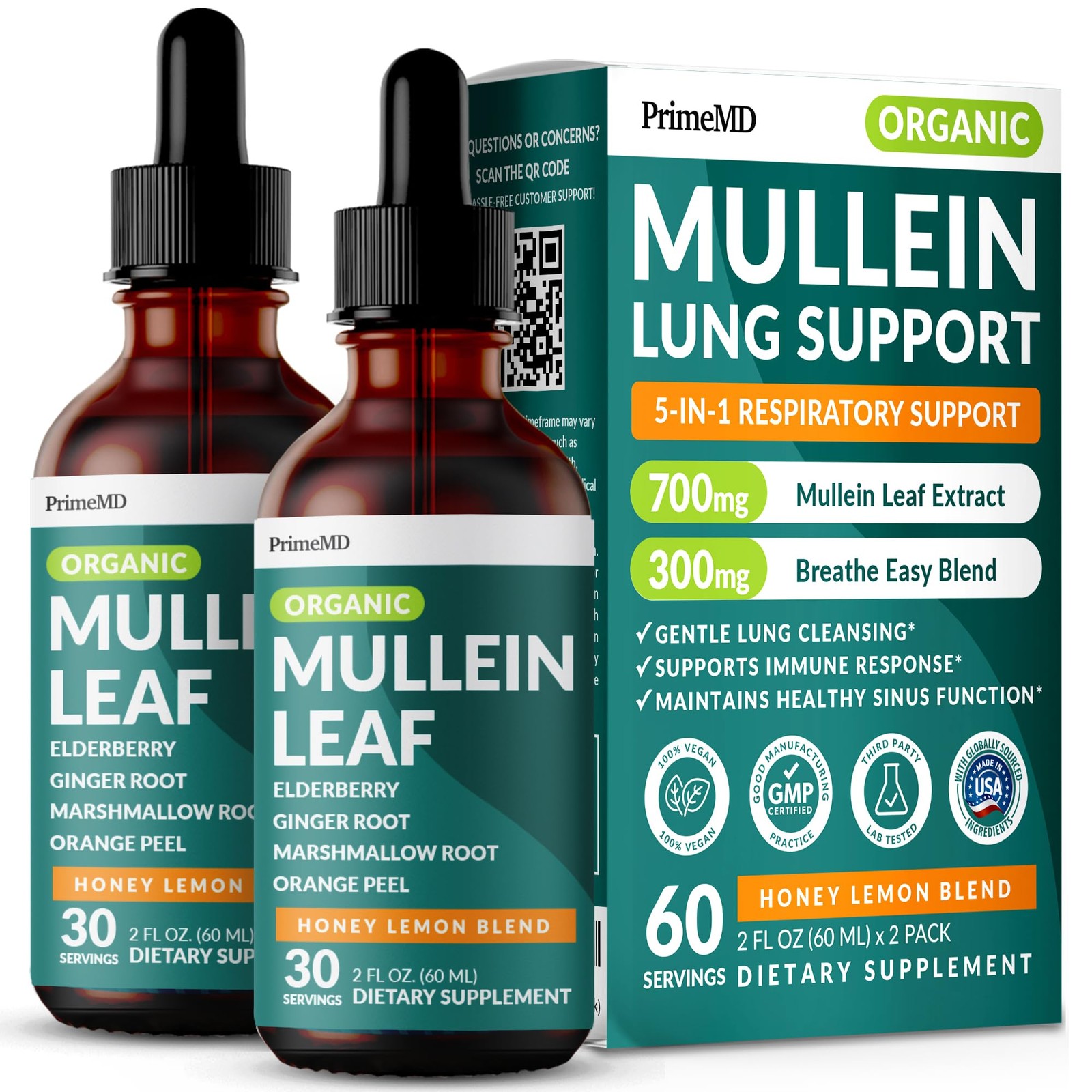 5-in-1 Mullein Drops for Bronchial and Respiratory 2 Fl Oz (Pack of 2) 