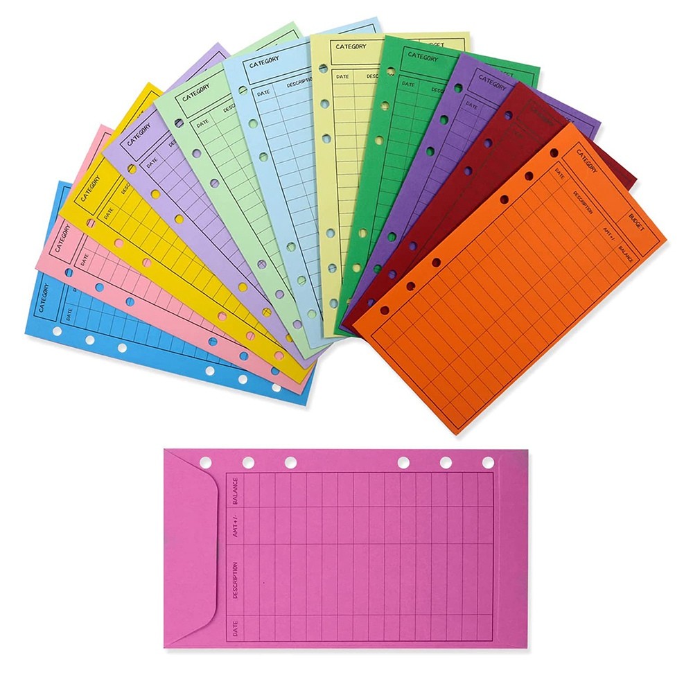 12 Color Budget Envelopes with Punch Hole Thicker Cash Envelope System4337