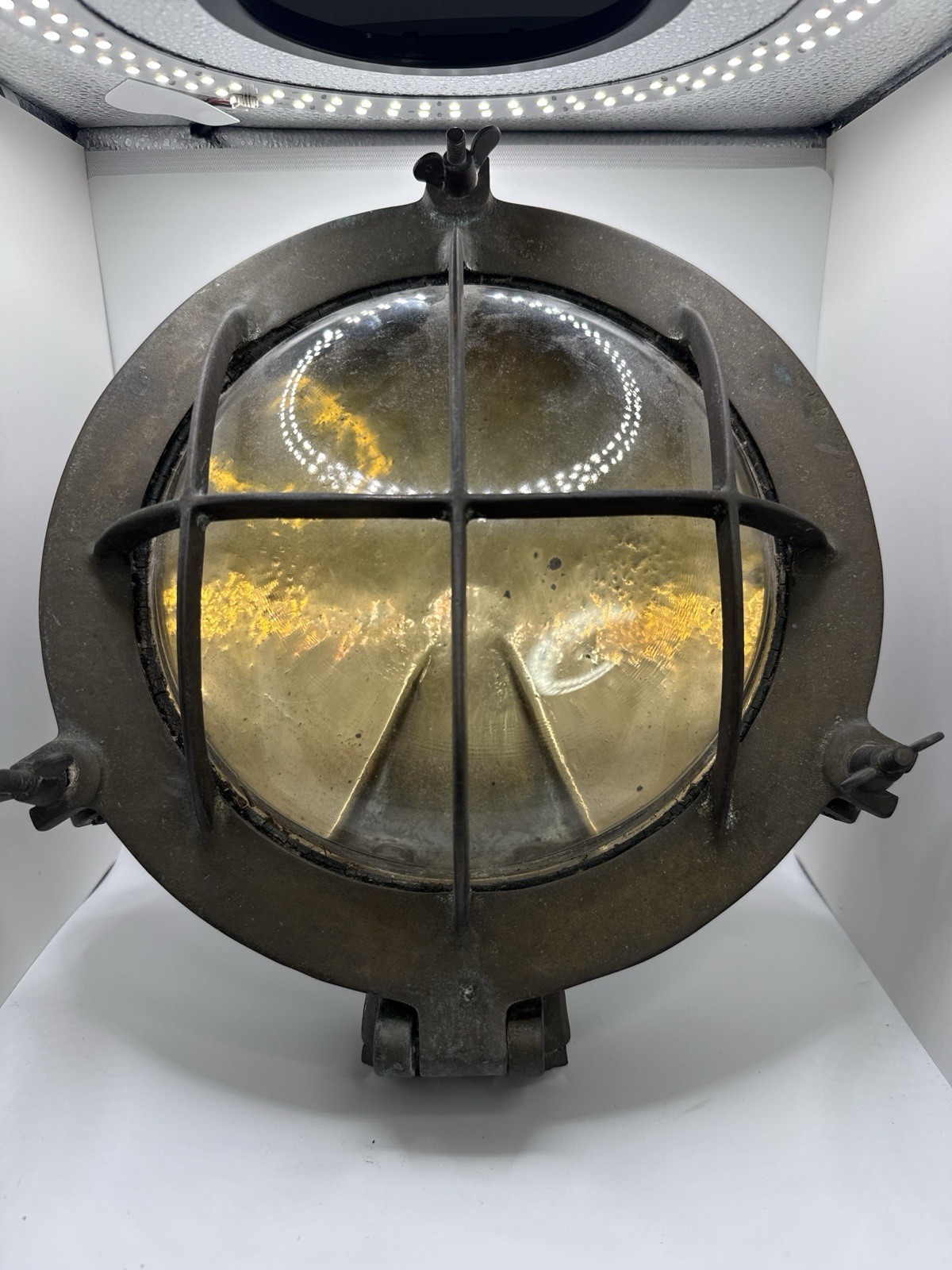 Brass Flush Mount Ceiling Light Vintage 4-Bar Nautical Fixture with Patina