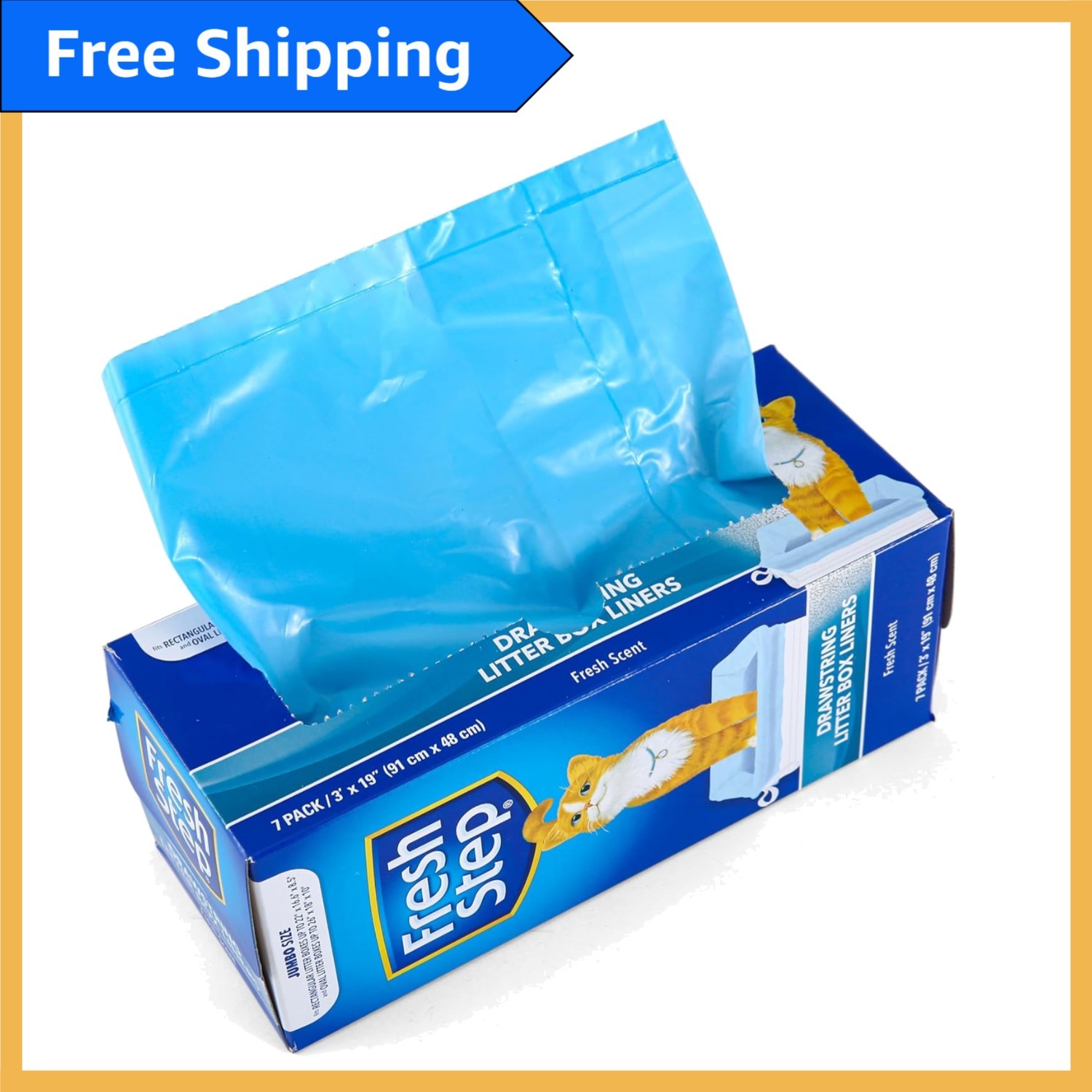 7 Count Jumbo Cat Litter Box Liners - Tear Resistant & Scented for Easy Cleanup