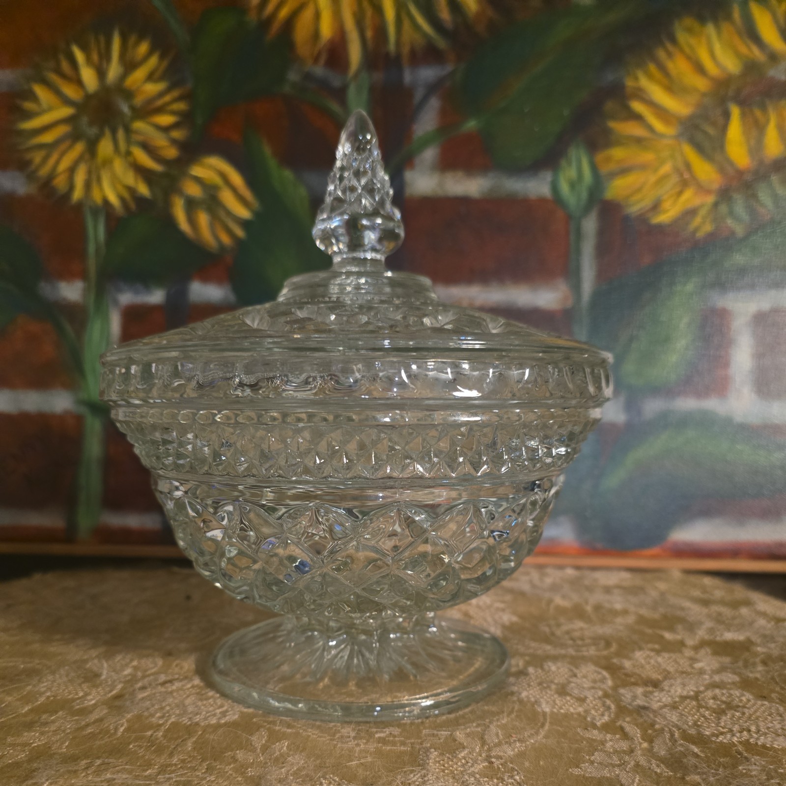 Anchor Hocking Dish & Lid WEXFORD Diamond Pattern Pressed Glass Vintage