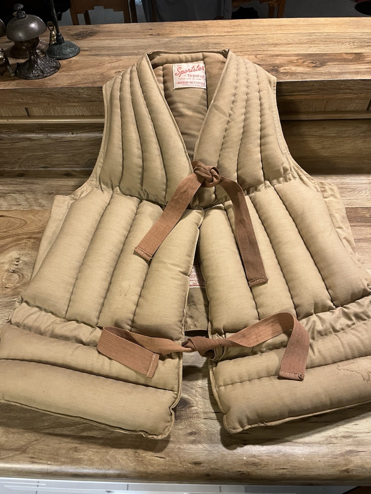 vintage quilted life vest, likely from the 1930s or 1940s, "Sportster".