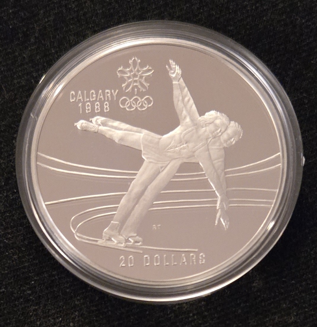 1988 Canada Calgary Olympic Winter Games Figure Skating .925 Silver Coin c/w Box