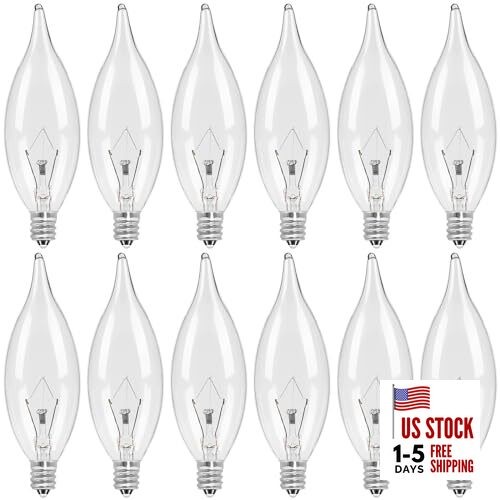 12-Pack E12 Candle Light Bulbs 40W Warm White 2500K, 380 40W-12Pack Silver Base