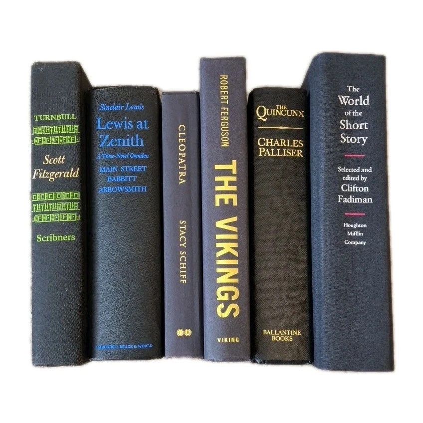 Lot of 6 Thick Black Cover Hardcover Books for Classic Libraries Decor