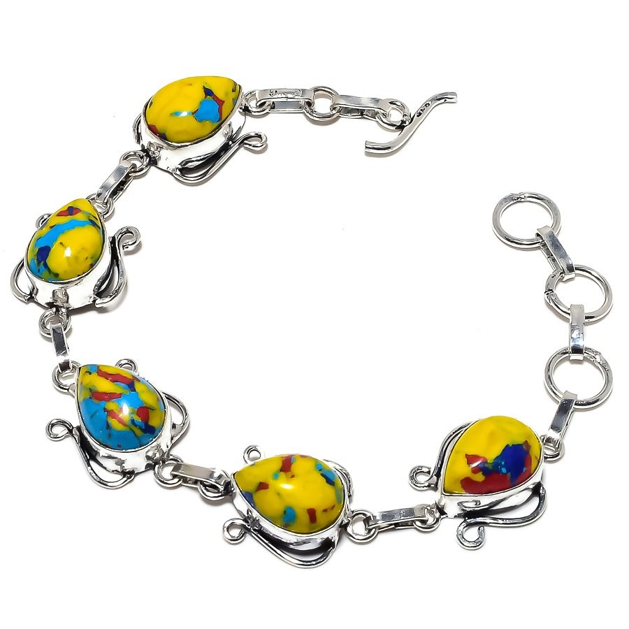 Mosaic Balloon Jasper Artistic 925  Silver Bracelet K151