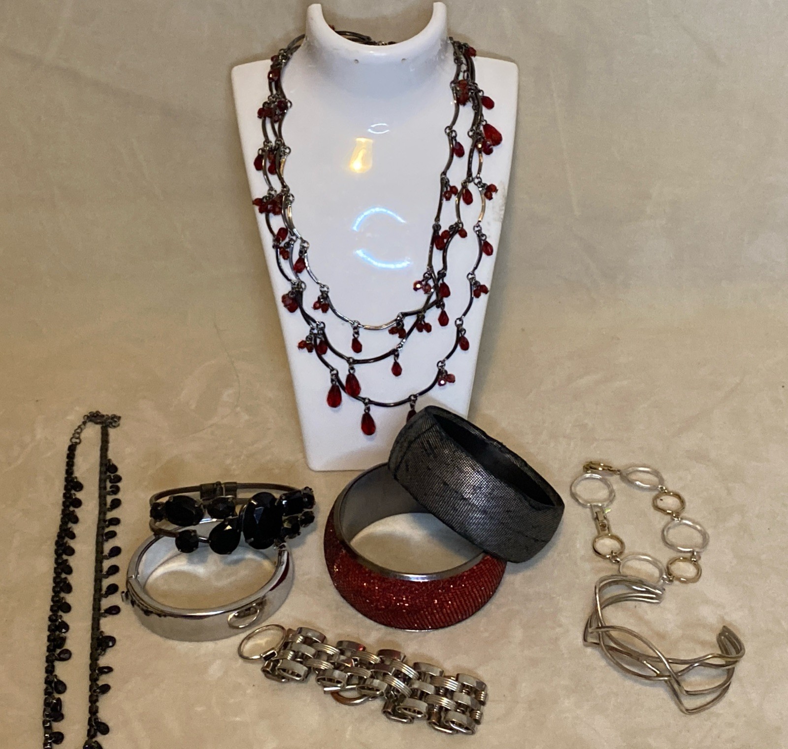 Rock/ Goth / Emo Jewlery Lot  Club Wear Red/ Black / Silver 10 Pcs