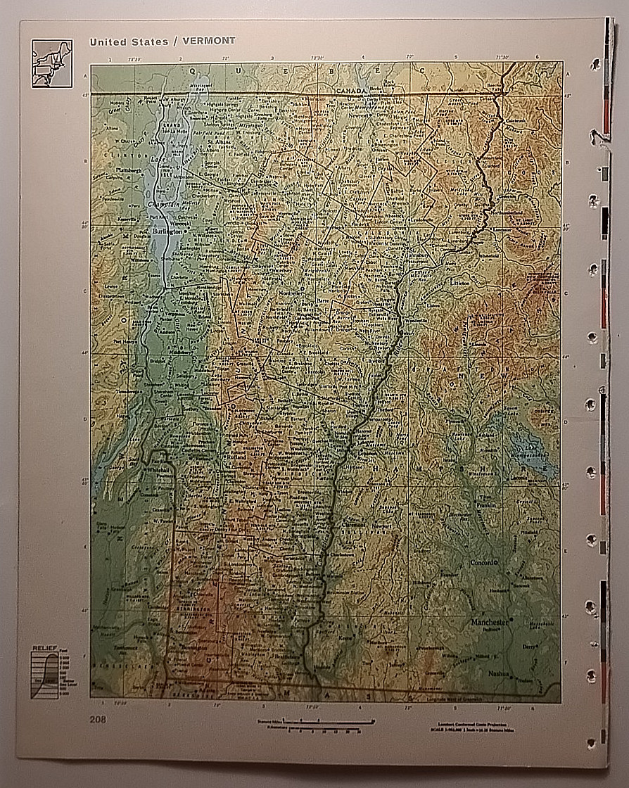 Vintage VERMONT Atlas Map from a 1967 Mid-Century Modern World Book Atlas