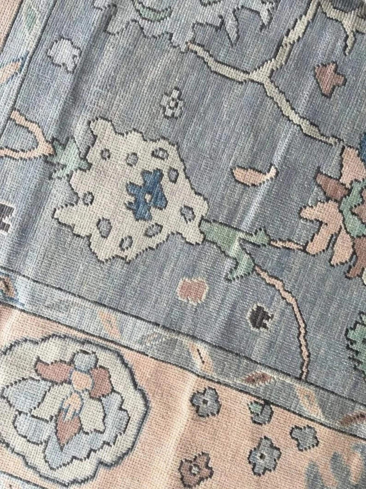 Hand Knotted Turkish Oushak Rug Gray Wool Floral Vintage Style Area Rug