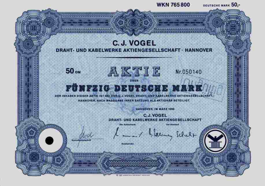 C. J. Vogel Draht und Kabelwerke AG 1990 Ariadne Kabel Hanover Vienna Cologne 50 DM