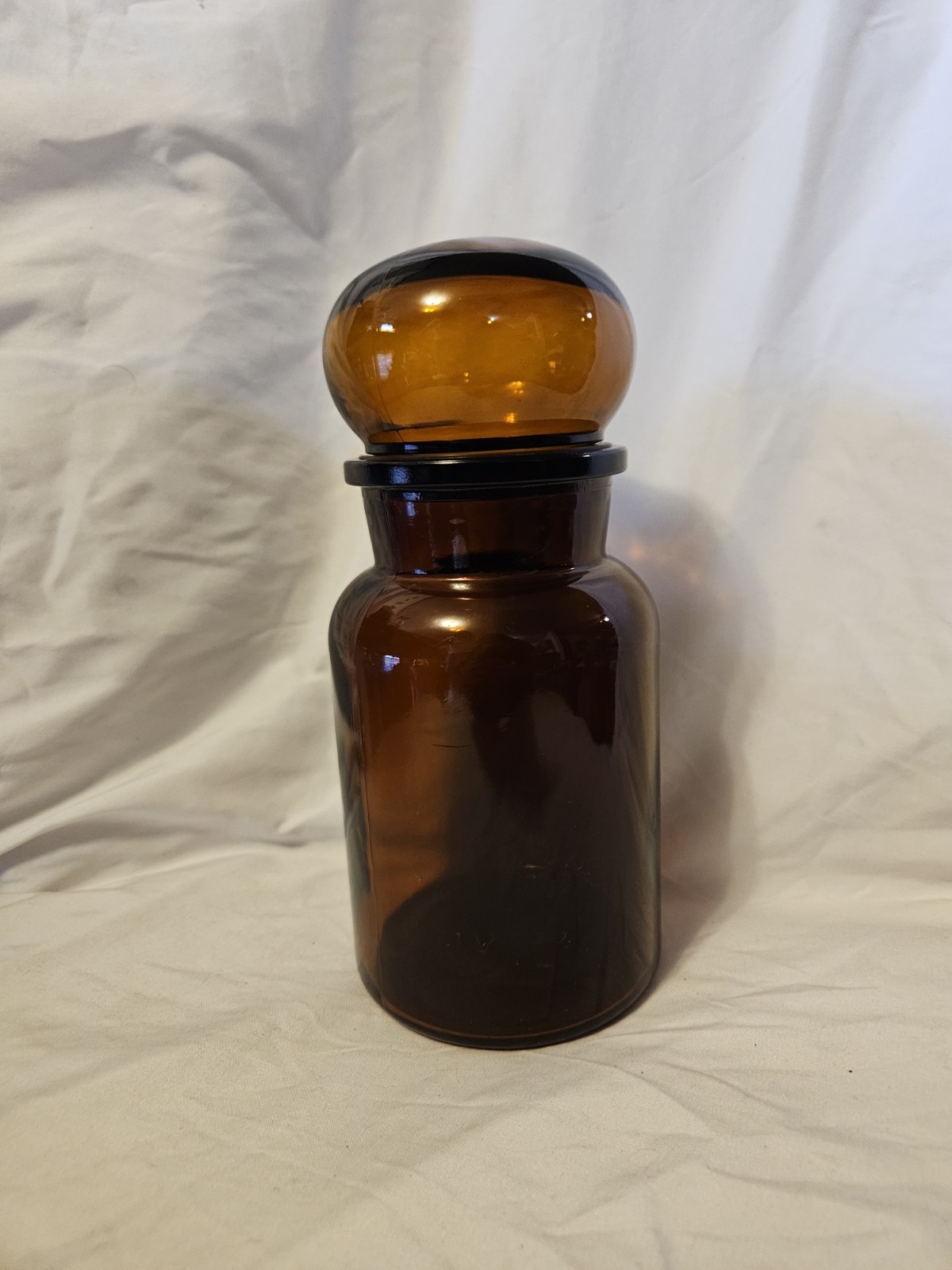 Brown Glass Apothecary Jar with Stopper, Approx. 8 Inch Height