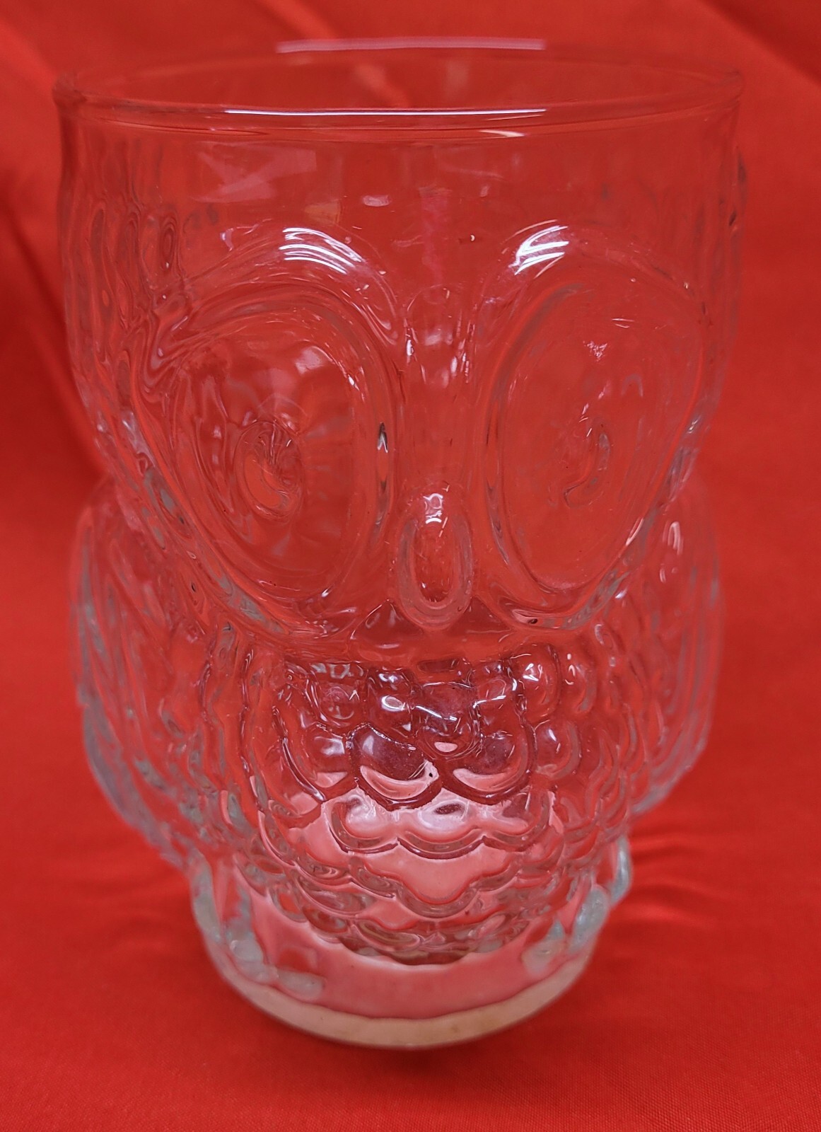 Vintage Retro 70's Clear Glass 3D Owl Shaped Drinking Glass Rare HTF 