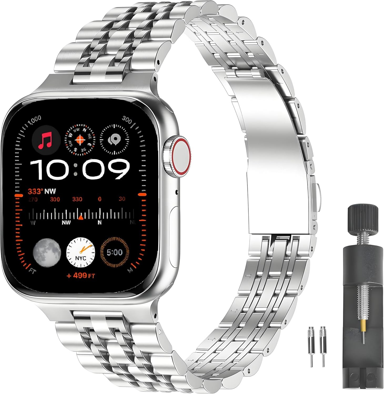 Slim Stainless Steel Strap Compatible with Apple Watch 49mm 44mm Dressy