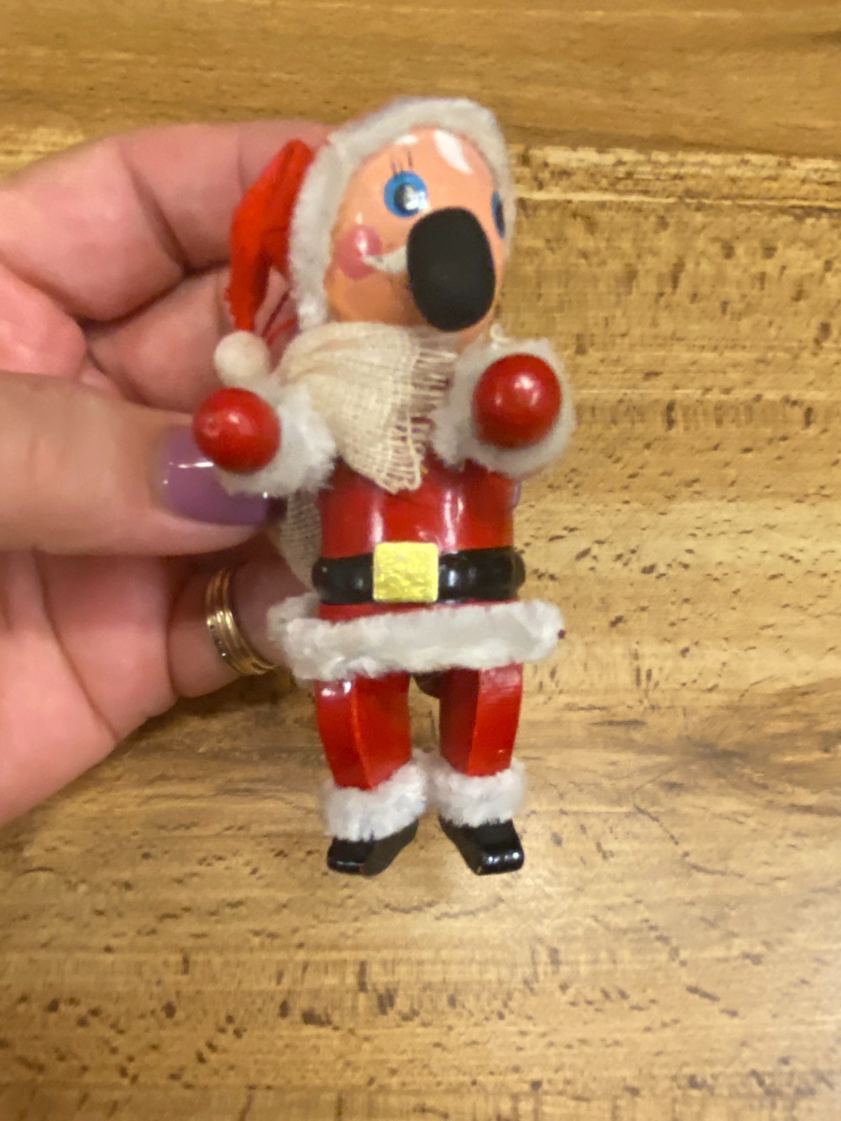 Vintage Wood Santa w Pipe Christmas Ornament 4"