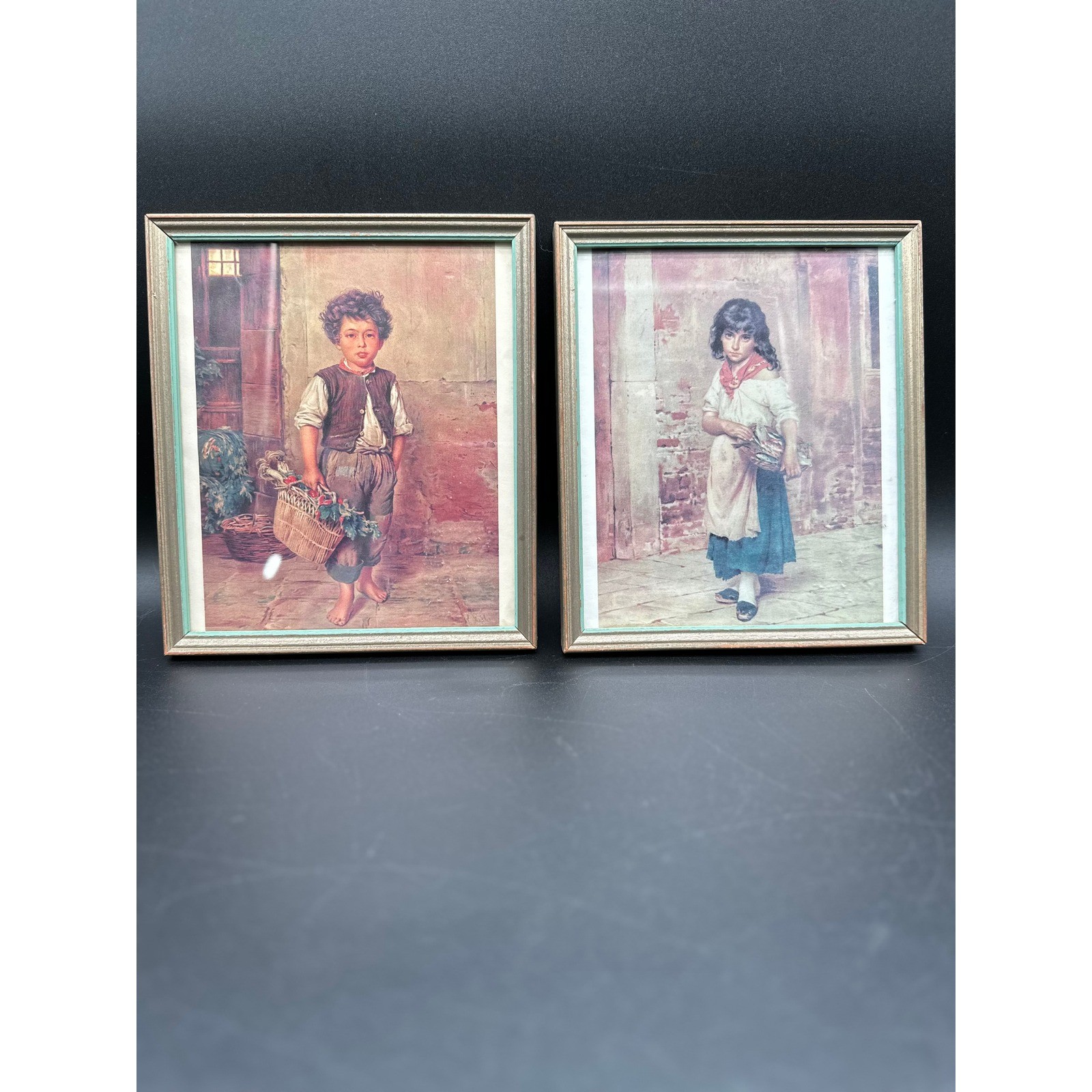 Vintage Prints Barefoot Boy & Little Fish Peddler Set of 2 EV Blads E Stockler