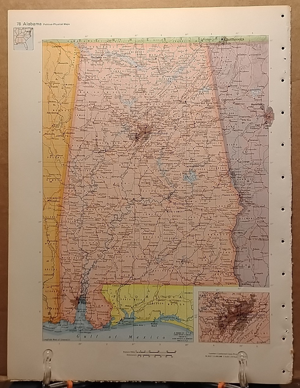 1966 Vintage ALABAMA Map from MCM Full Color Encyclopedia Britannica World Atlas