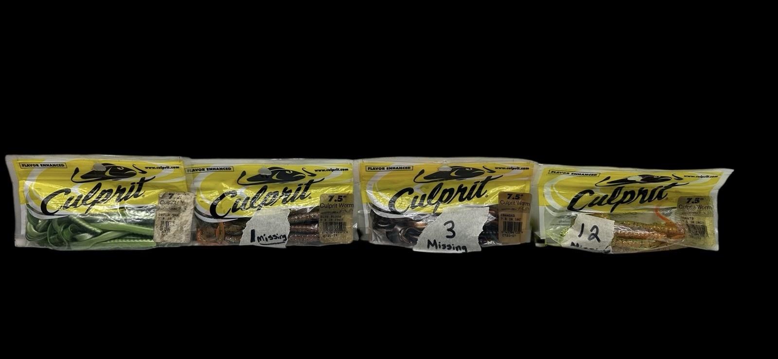 Lot Of 4 -7.5 Culprit Worms (3) Of Bags Have Some Missing