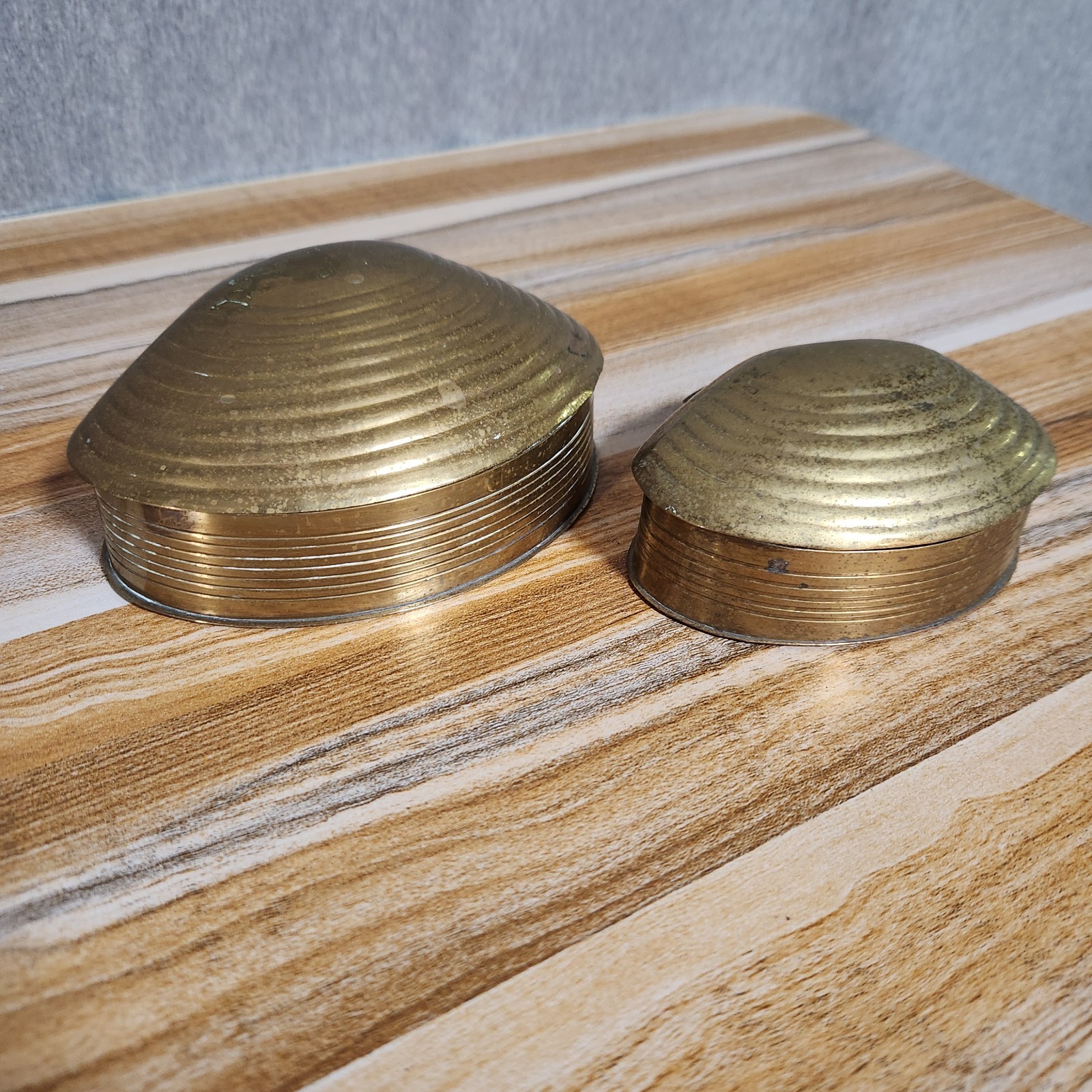 Vintage Nesting Brass Clamshell Trinket Boxes 70s Cottagecore Coastal Set Of Two