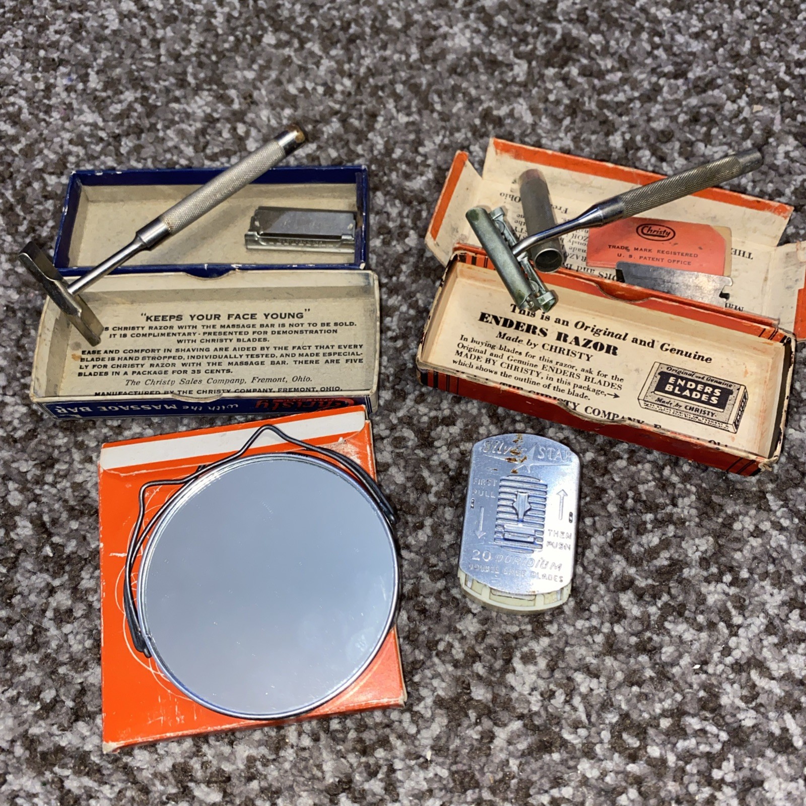 Vintage Christy Safety Razor Lot Mirror Whiz Pak Blade Dispenser Shaving Kit