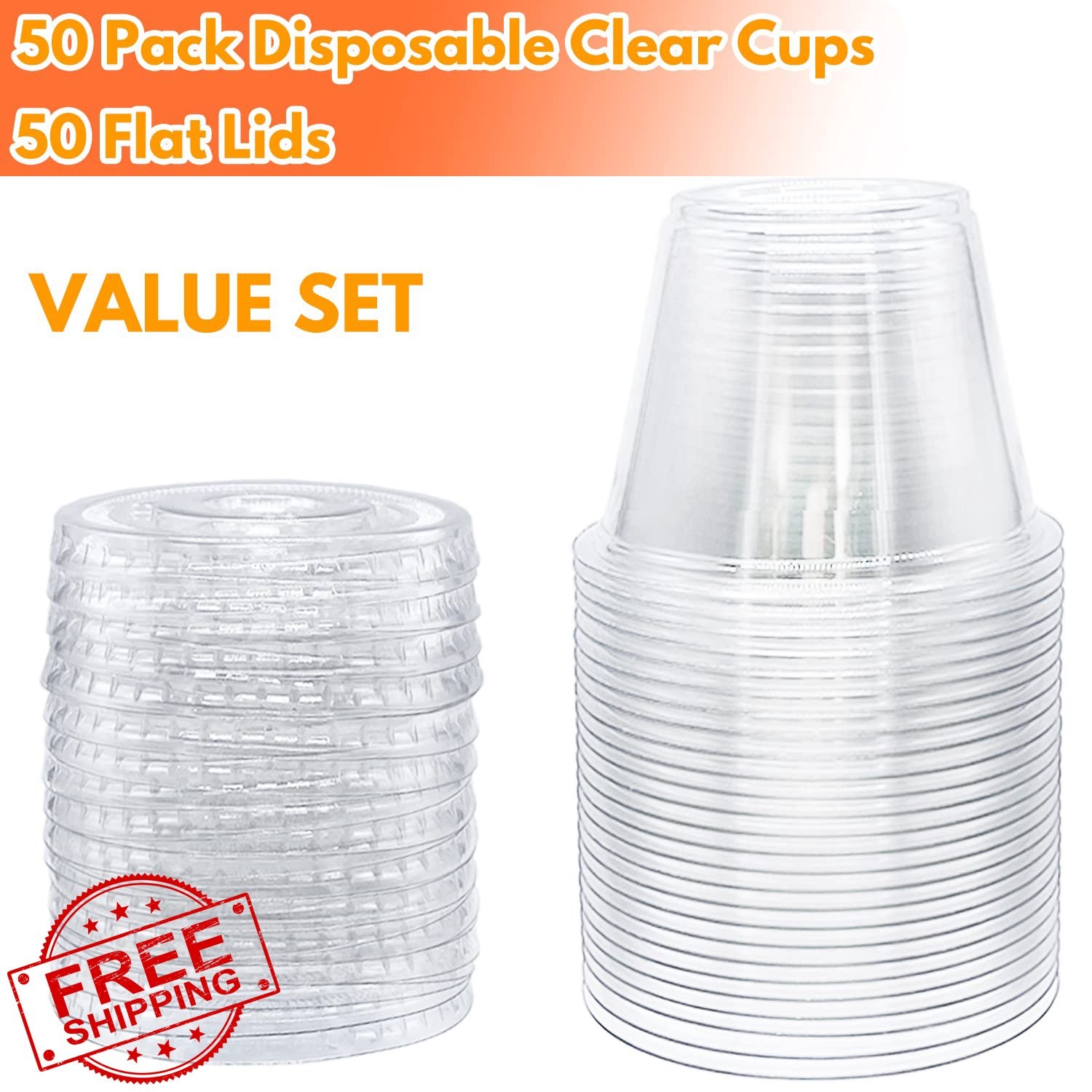 Tiaiidi 50 6oz Clear PET Plastic Cups Flat Lids Dessert Smoothie Fruit