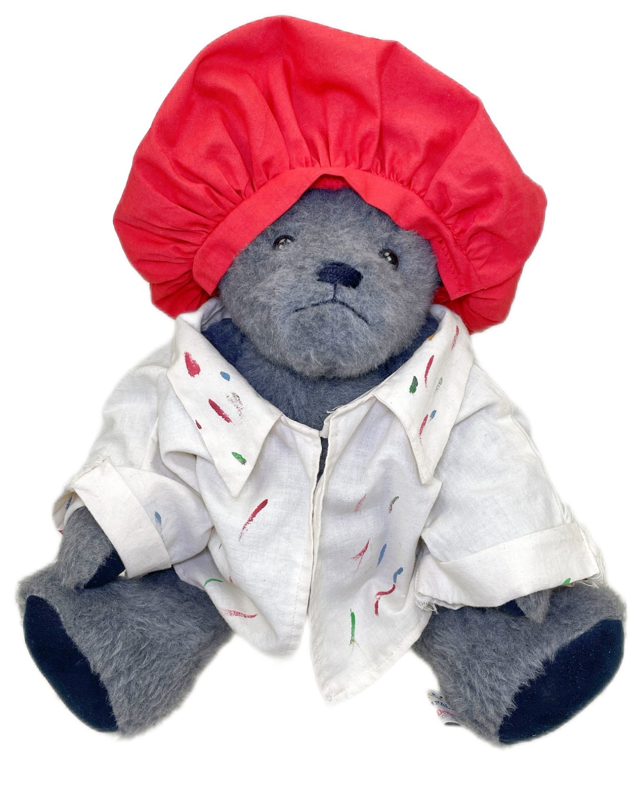 15” Denise Dewire Jointed Gray Bear Artist Painter Vtg 1985 Plush Stuffed Art