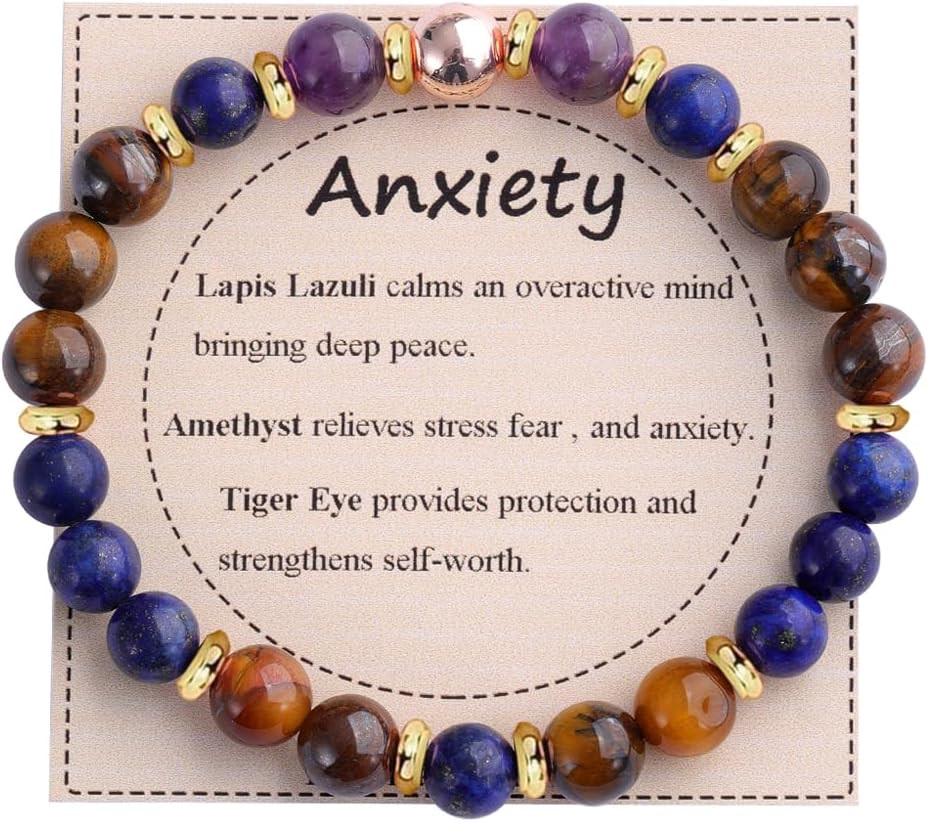 Healing Stone Bead Bracelet for Women, Natural Gemstones Balance Protection Brac