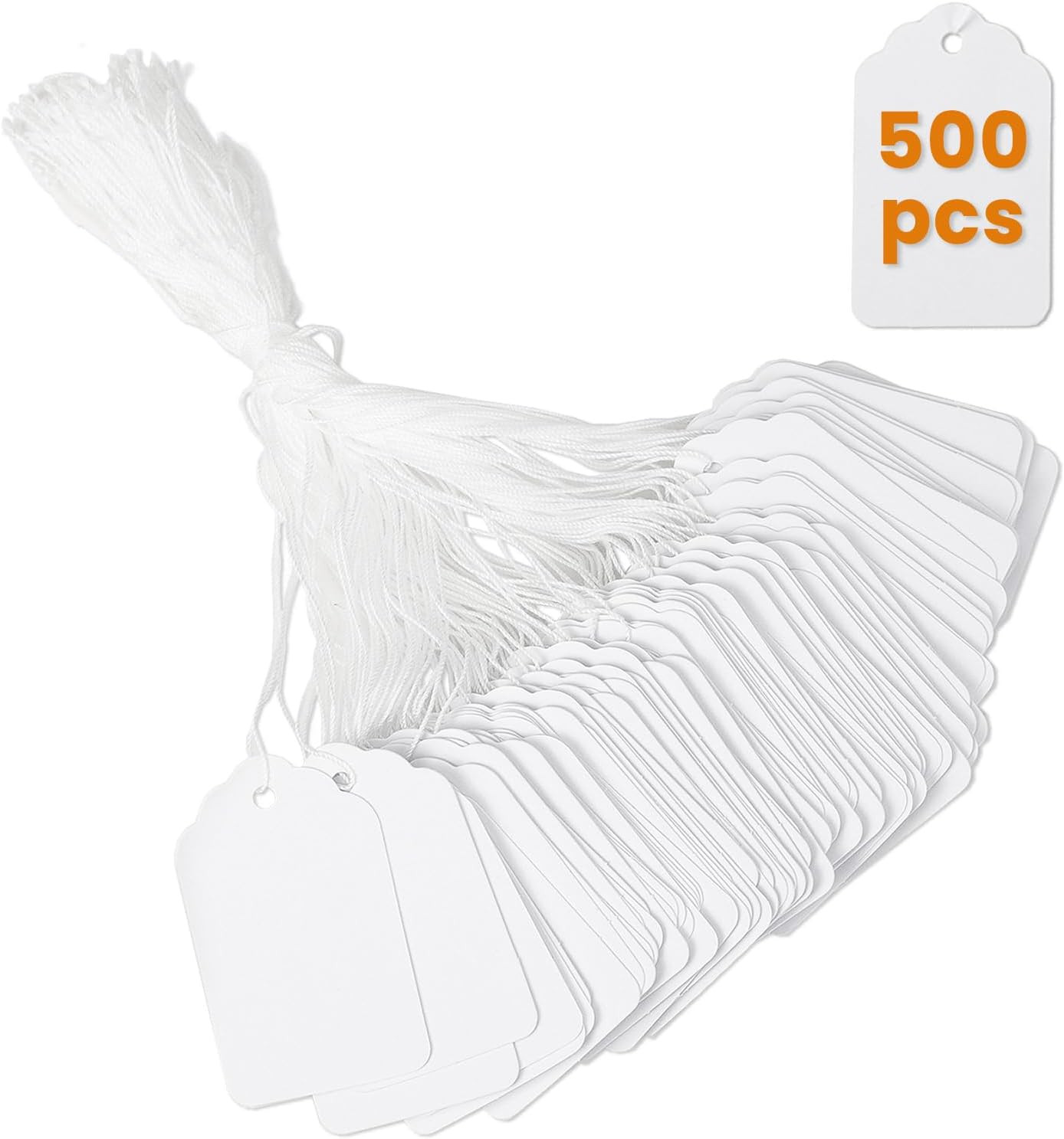 500 PCS White Price Tags with String Attached1.75 X 1.1 Inches,  Blank Labeling 