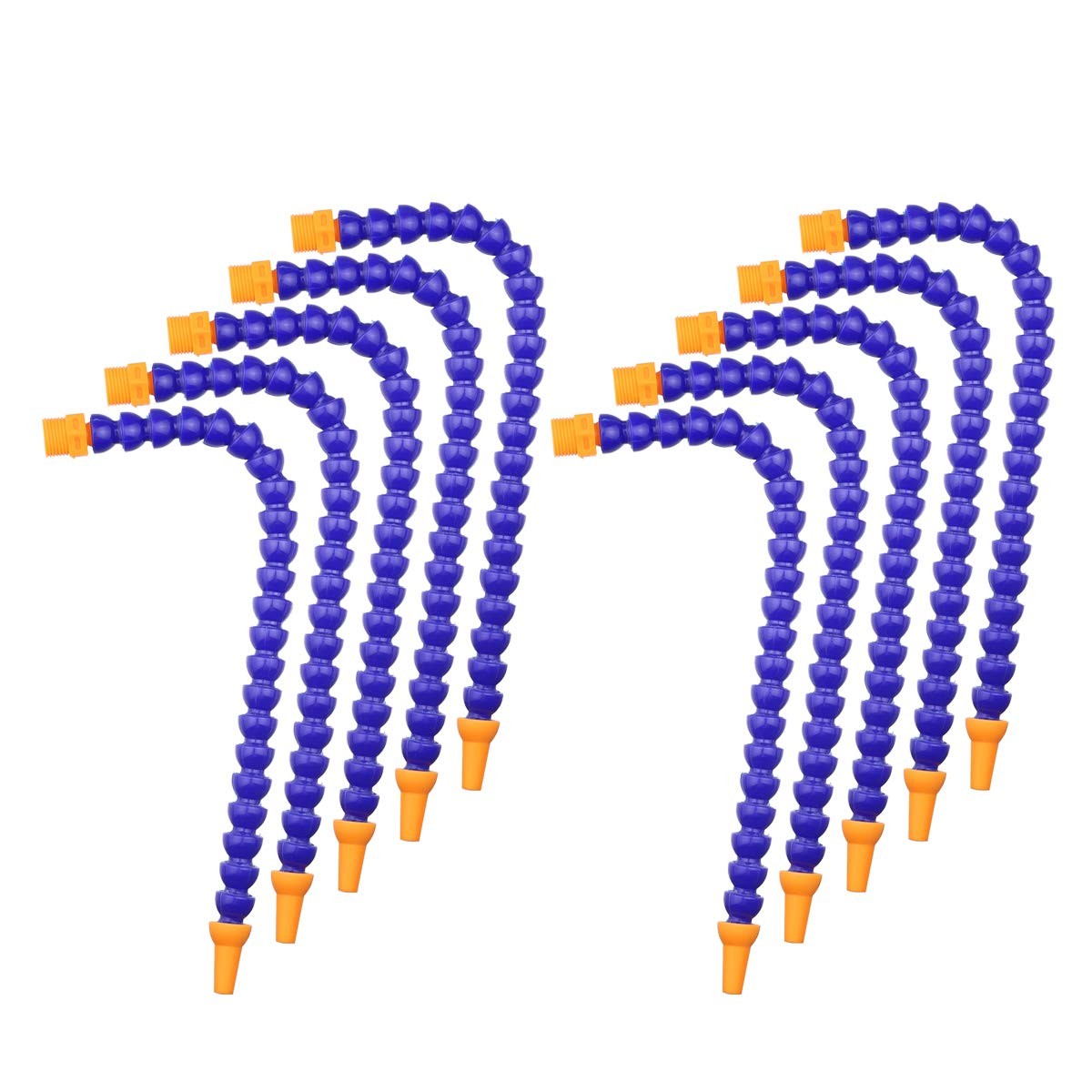 Pack of 10 Round Nozzle 1/4PT Flexible Oil Coolant Pipe Hose Blue Orange