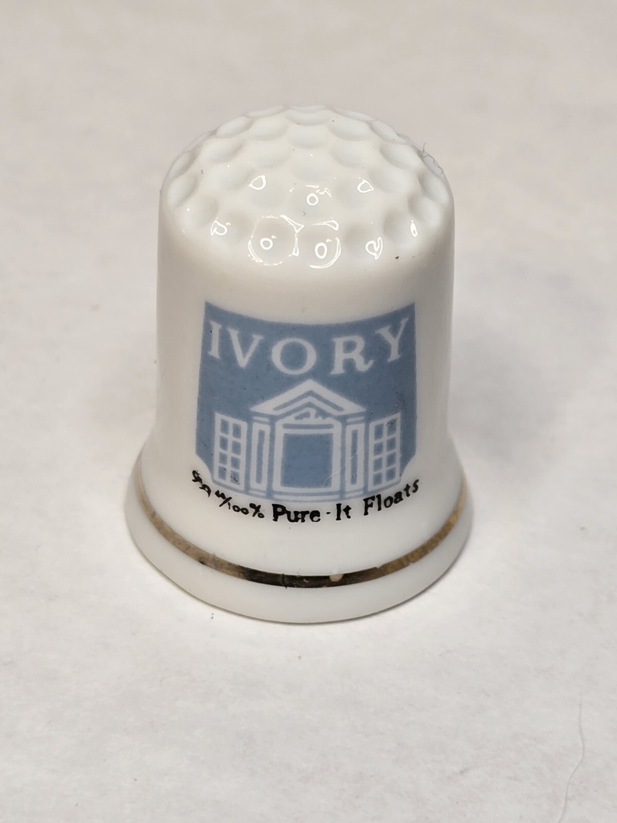 Vintage 1" Ivory Soap Promo Advertising Thimble Blue & White Gold Trim
