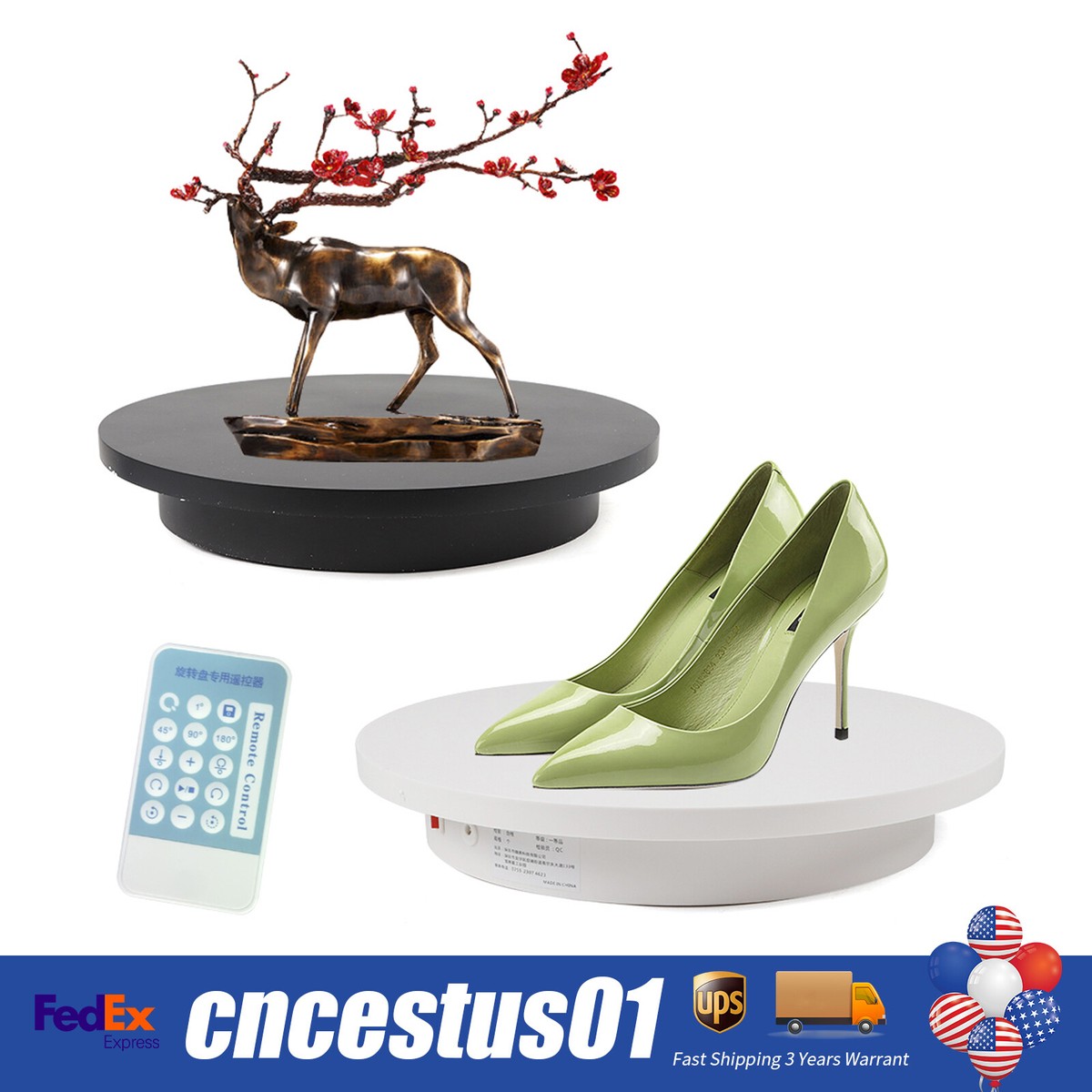 Electric 360° Turntable Rotary Table Two-Way Display Stand Remote Control 16.5"