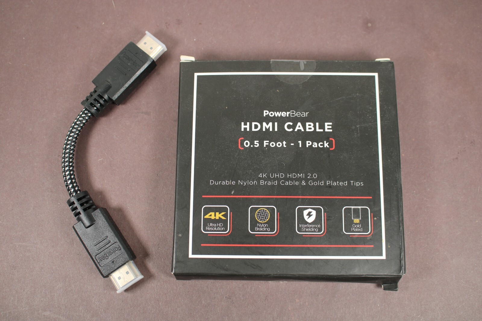 PowerBear 4K High Speed Braided HDMI .5 ft Cable w/ Gold Plated Tips LQQK