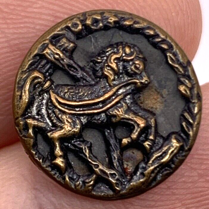 Vtg Horse Button Rarin' To Go Jumping Fence Small Antique