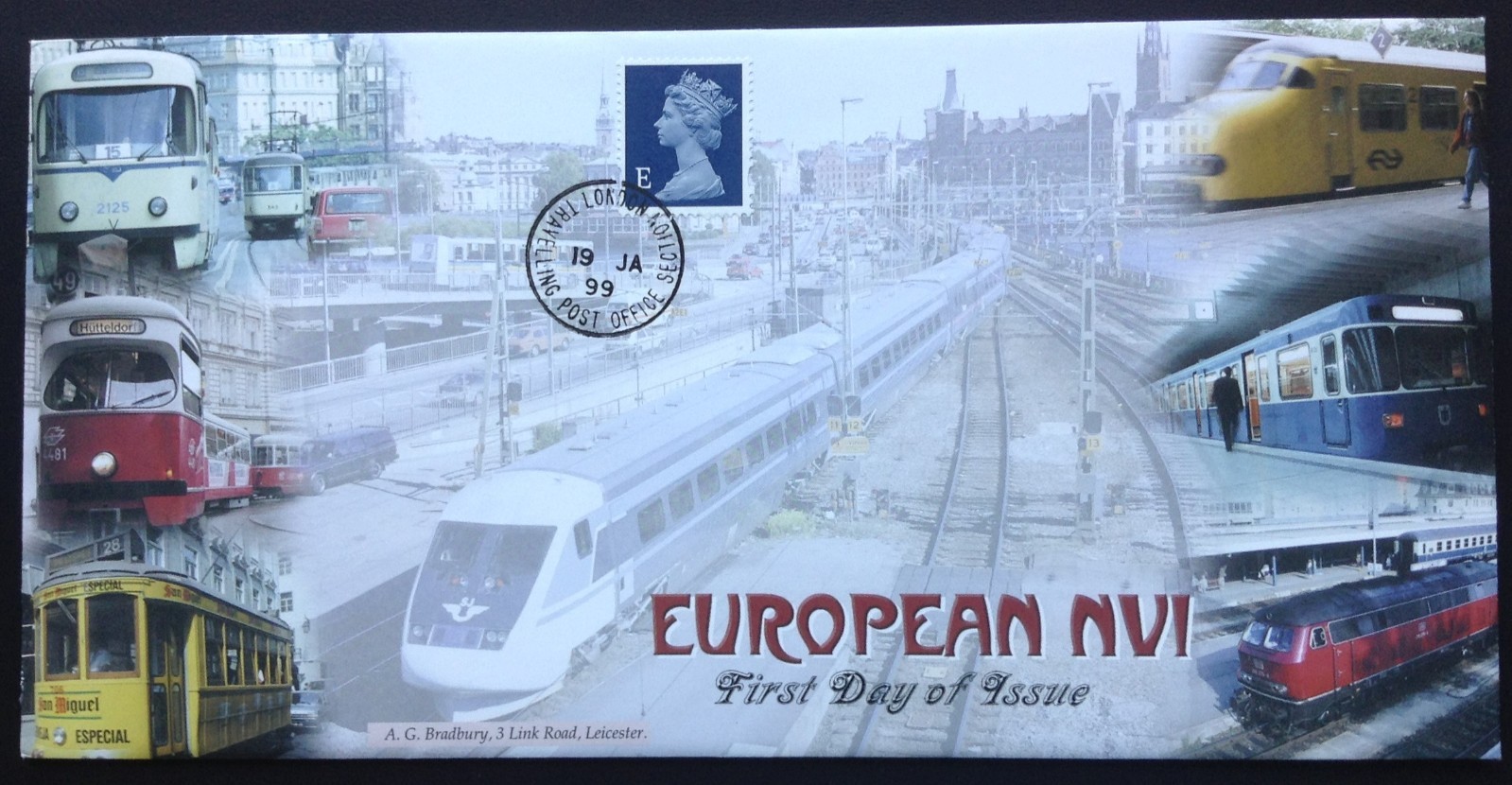 GB Bradbury 1999 1xE European NVI on First Day Cover, Travelling Post Office SHS
