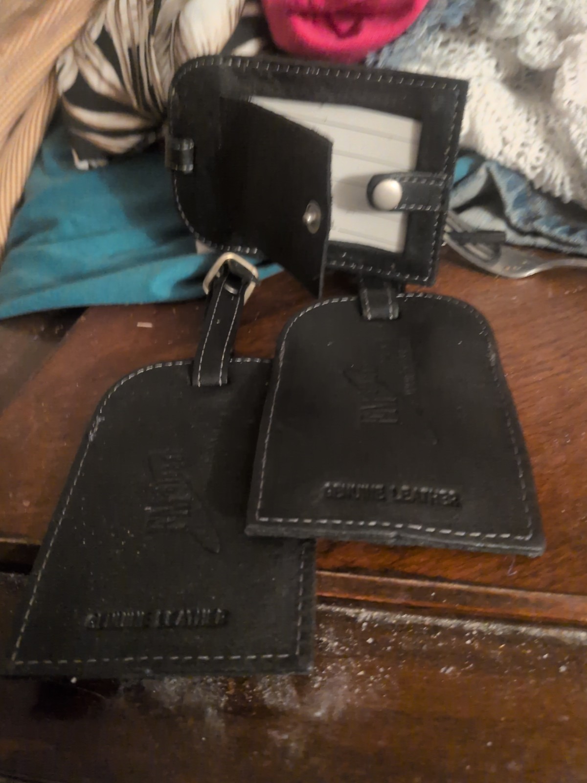Black Leather Luggage Tags 2pcs UNUSED 8 Sets Available 
