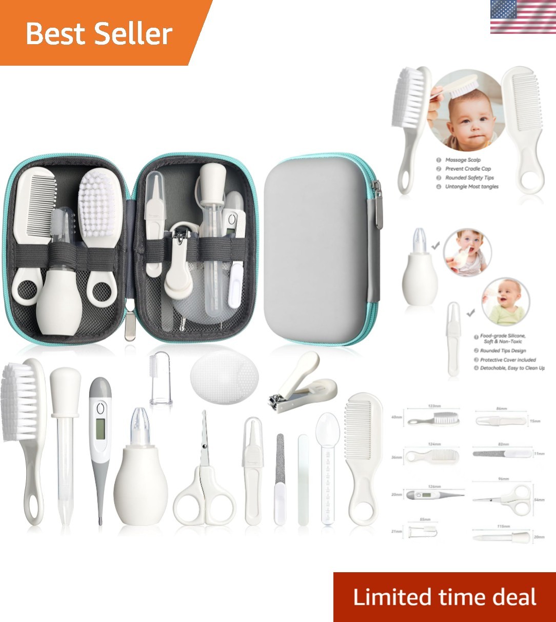 Baby Grooming Kit, Infant Safety Care Set with Hair Brush Comb Nail Clipper N...