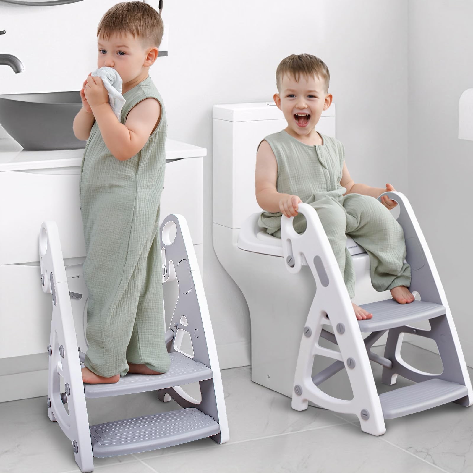 Primlect Potty Training Seat, 2-in-1 Toddler Toilet 14.6*13*21.3 inch, Gray 