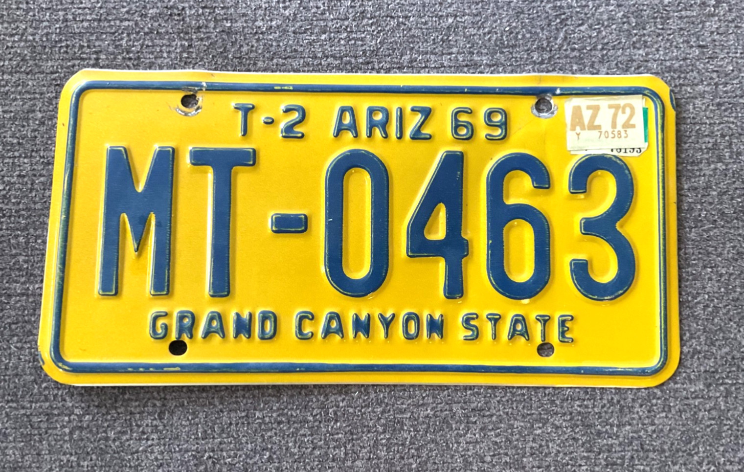 RARE 1969 WITH 1972 TAB ARIZONA LICENSE PLATE ORIGINAL CHEVY FORD MUSTANG DODGE