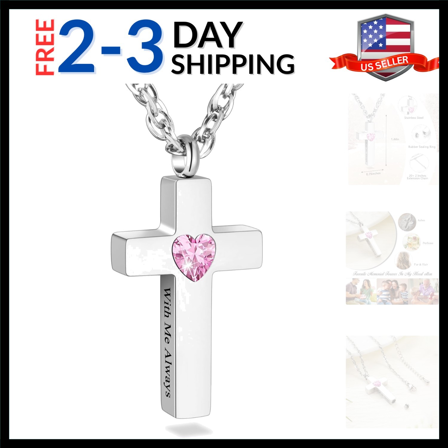 Cremation Cross Necklace for Ashes, Cross Urns Silver Pendant Ashes Holder, S...