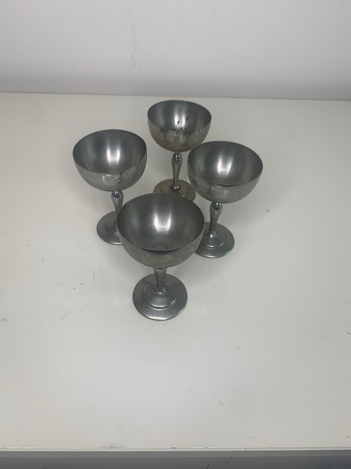 Set Of 4 Vintage Pewter Goblets