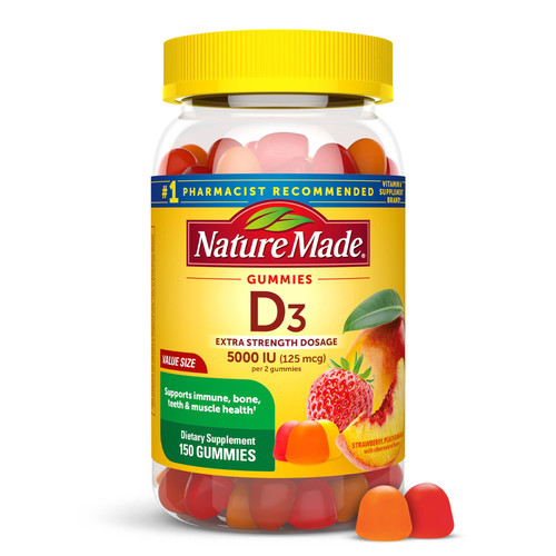 Nature Made Vitamin D3 5000 IU Per Serving Gummies Extra Strength, Bone and... 