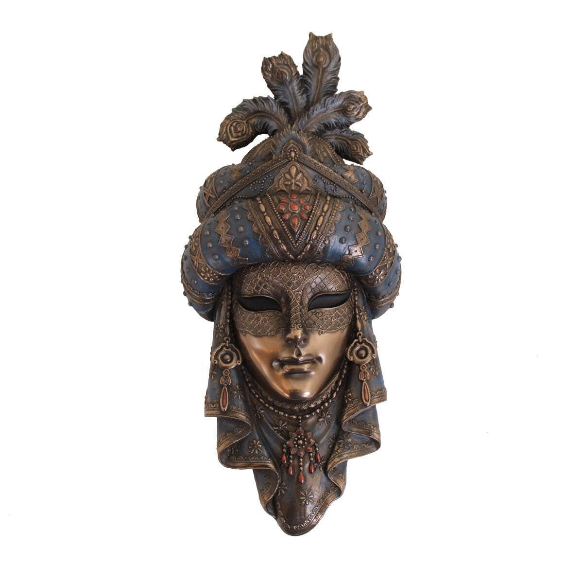 Venetian Turban Mask Wall Decor, Bronze Resin, 14X32Cm, Handcrafted In Italy