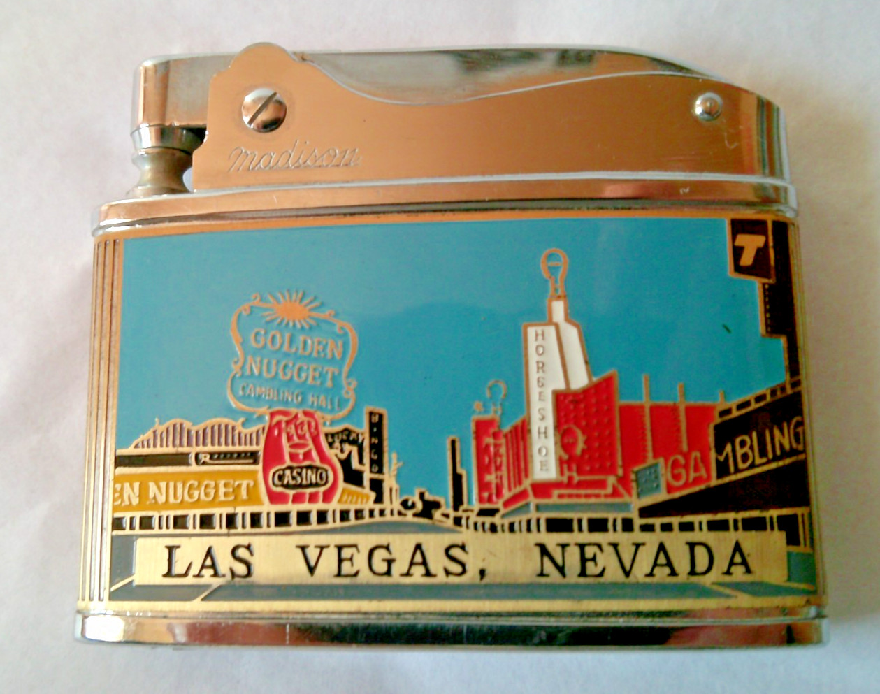 Vintage Las Vegas  Fremont Street/Craps Madison Flat Lighter-Golden Nugget-Rare
