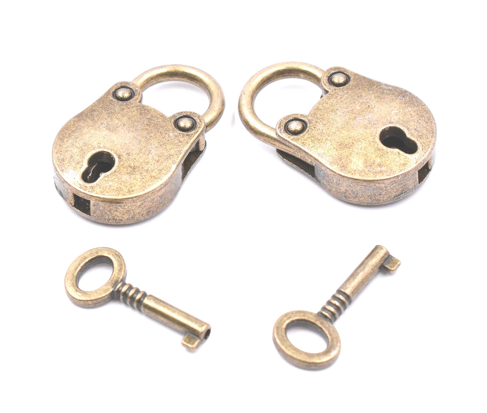 2pcs Old Vintage Antique Style Mini Archaize Padlocks Key Lock with Bronze 