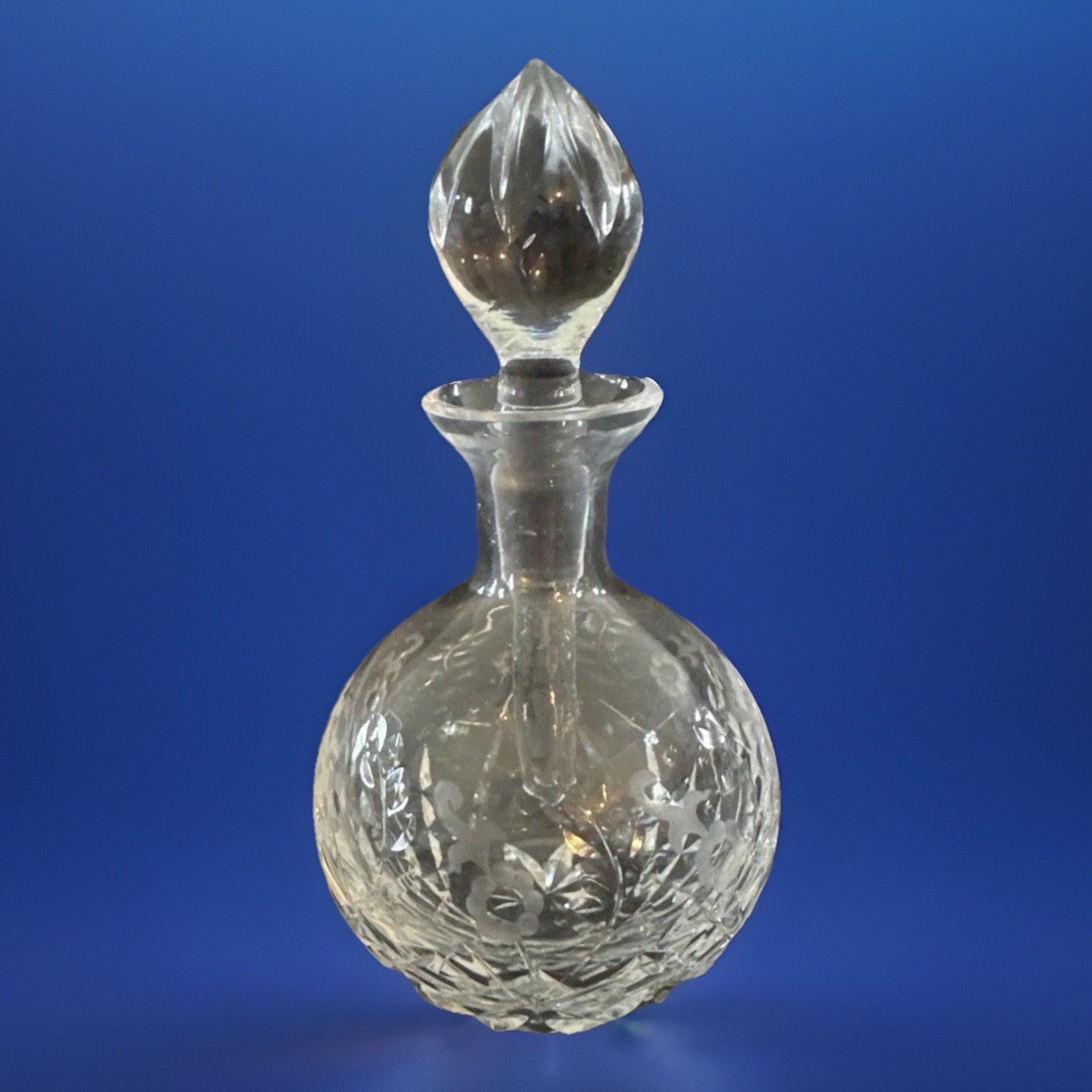 VTG Cut Crystal Perfume Bottle w Stopper Clear Glass Vanity Dresser Decor 5”