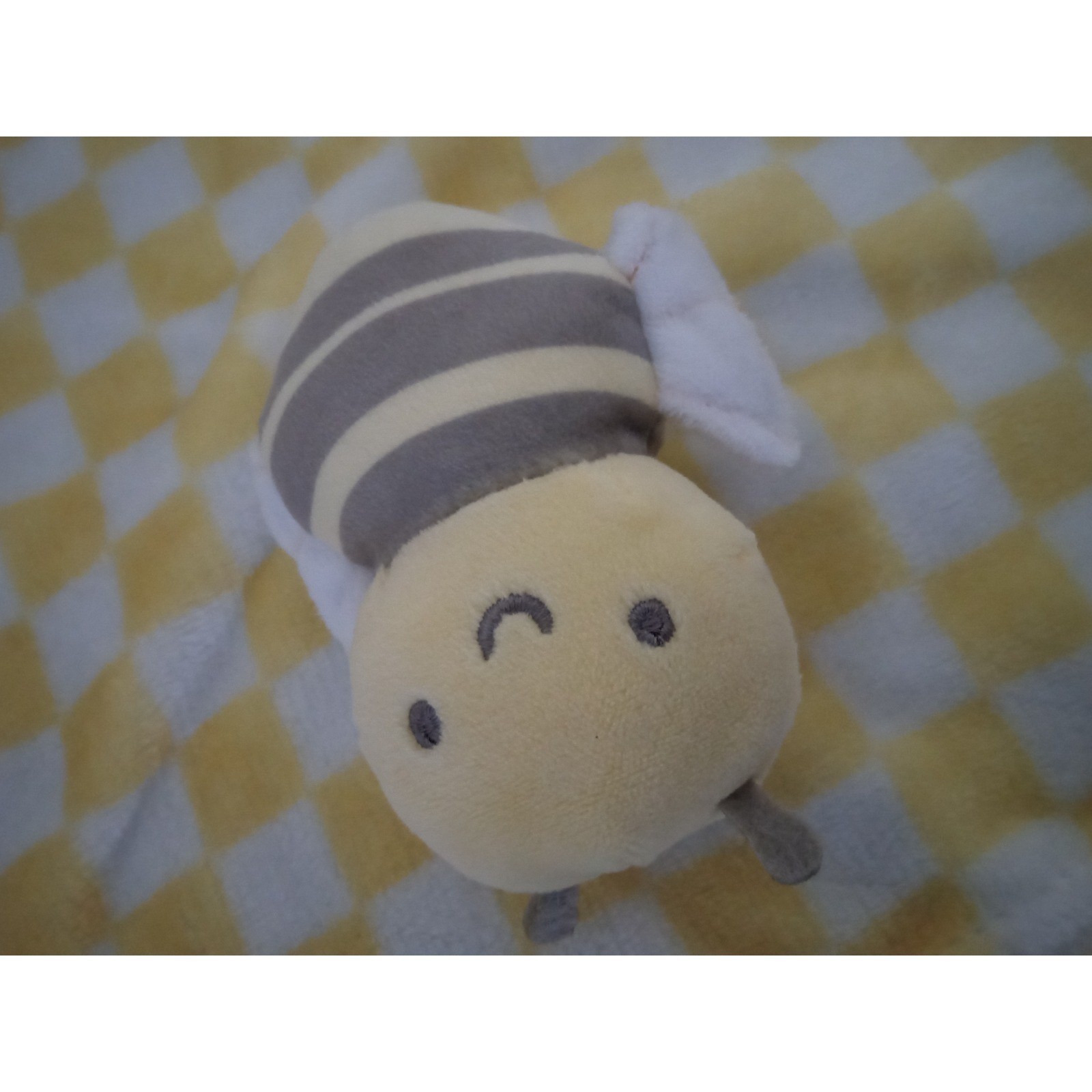 Lucky moon Bumble Bee Baby Lovey Security Blanket Yellow White Checkered Plush