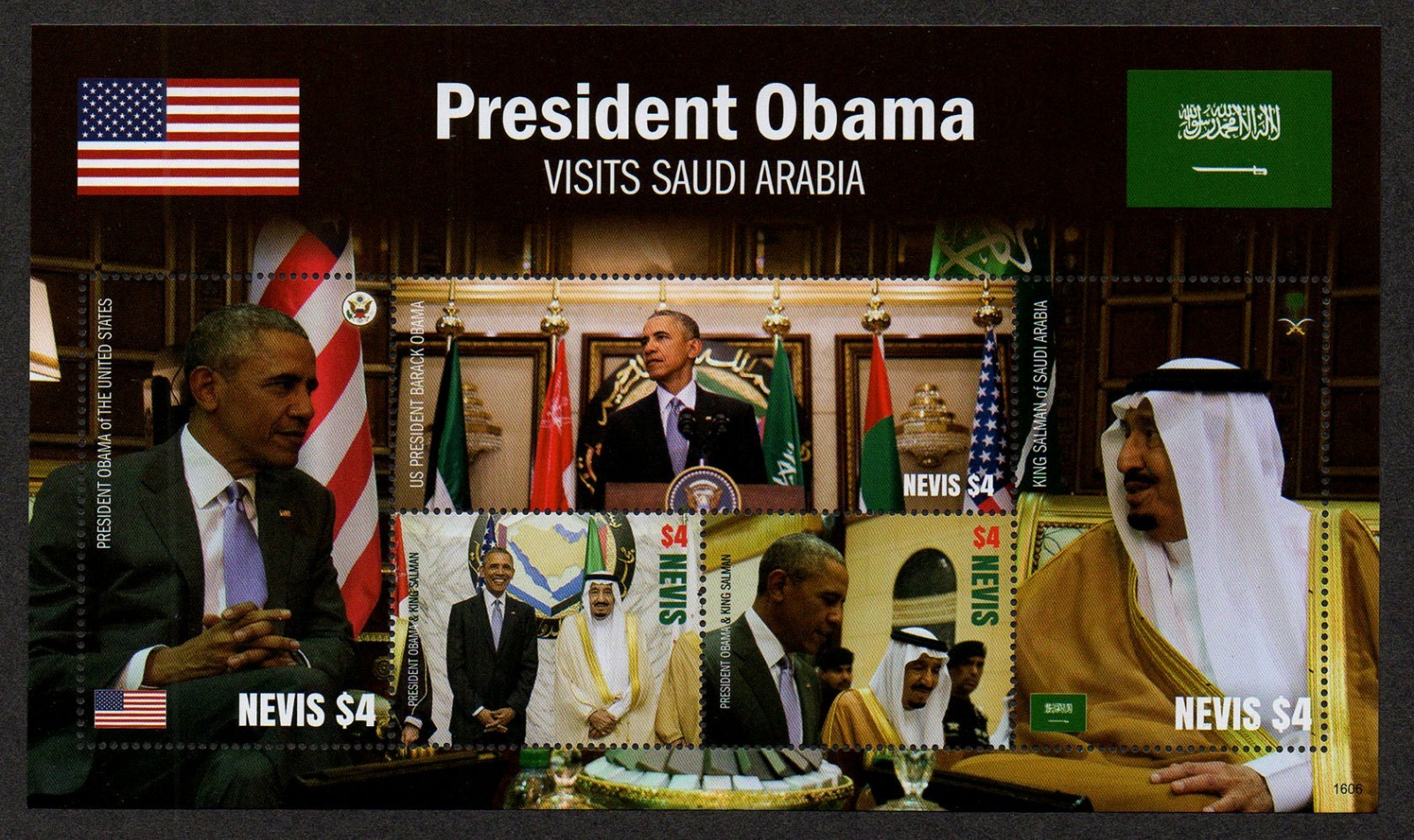 NEVIS, SCOTT # 1911, MNH SHEET - PRESIDENT BARACK OBAMA VISITS SAUDI ARABIA 2016