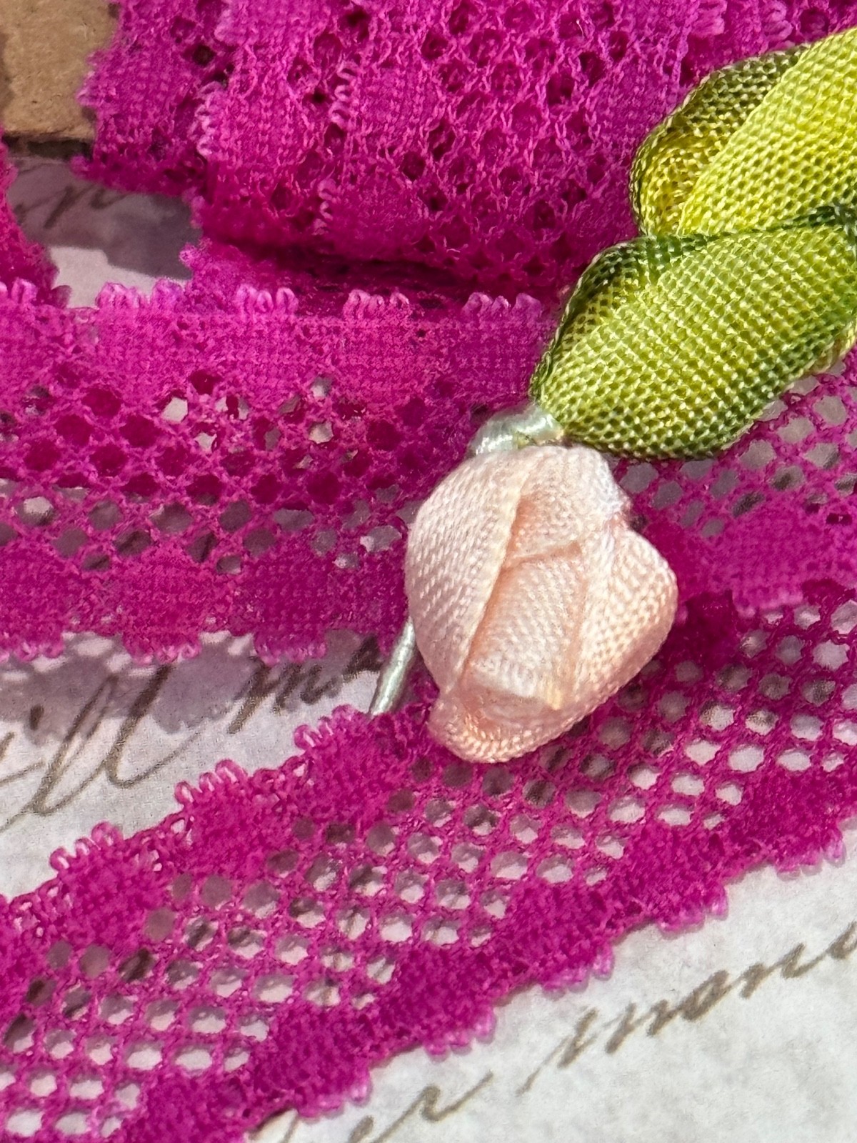 Vintage Pink /Fuchsia Lace Trim Insertion 5/8" x 2 Yards Doll, Craft and Easter