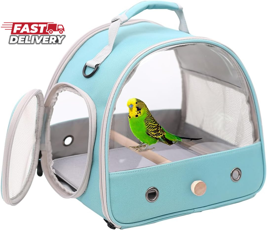 Small Bird Travel Cage Carrier, Portable Parrot Parakeet Carrier with Standing P
