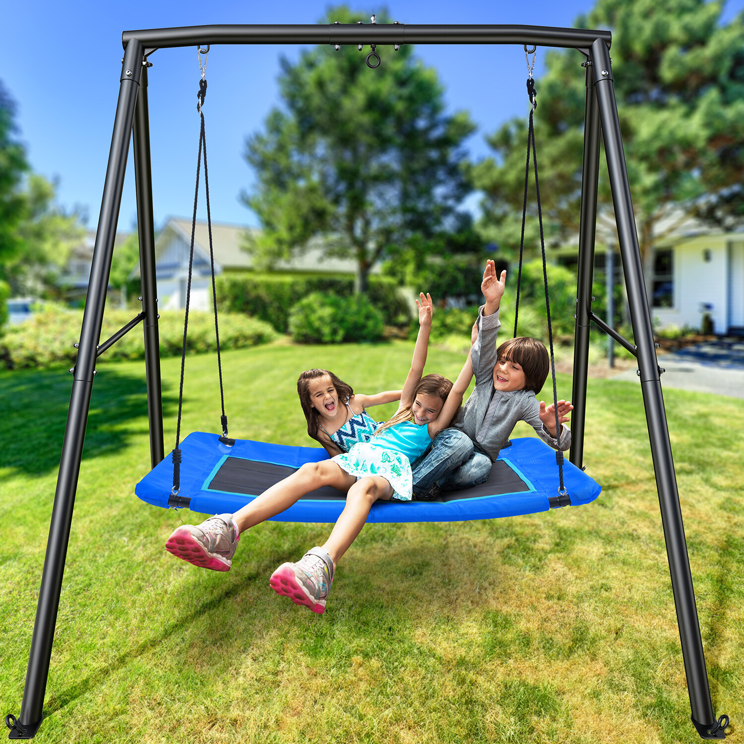 Trekassy 440lb Heavy Duty Metal Swing Set with 60" Platform Swing Kids Swing Set