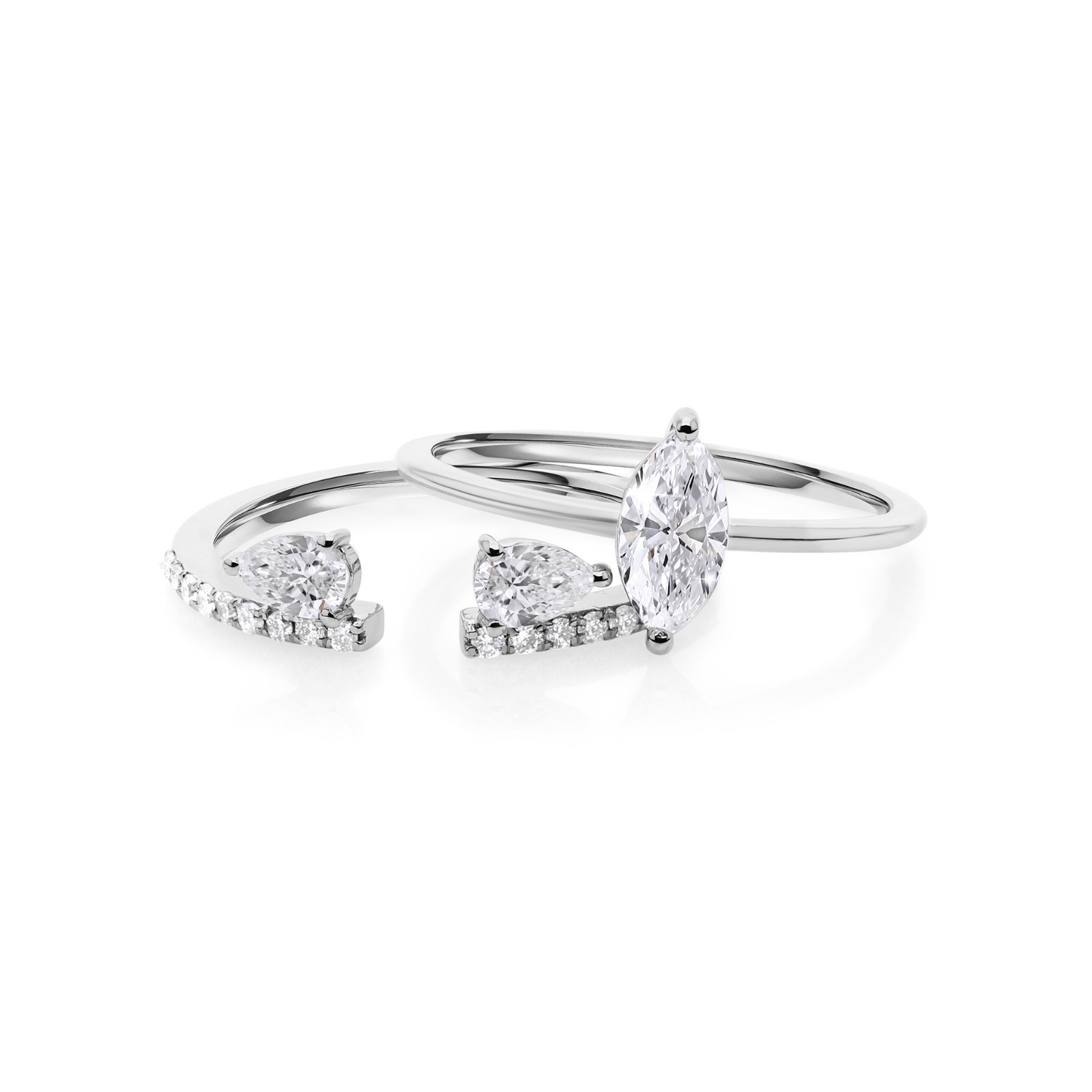 0.91 Ct Natural SI/H Pear Cut Diamond Stackable Wedding Ring Set 18k White Gold